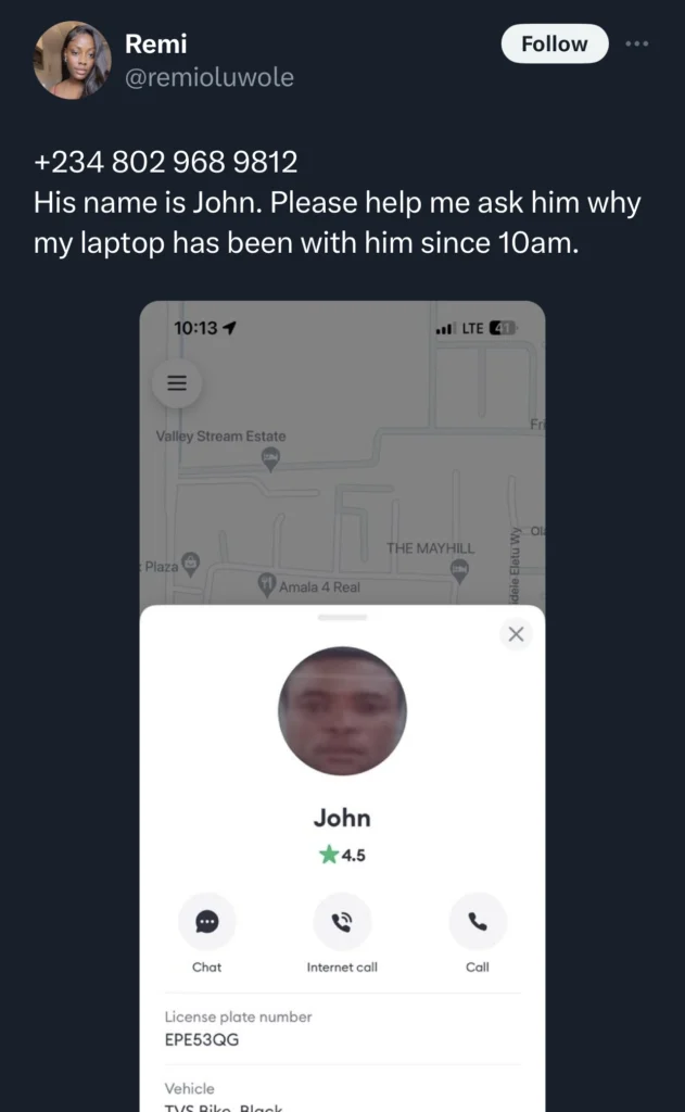 “Twitter FBI for the win” — Jubilation as lady gets back her MacBook stolen by Bolt Driver with the help of Twitter users