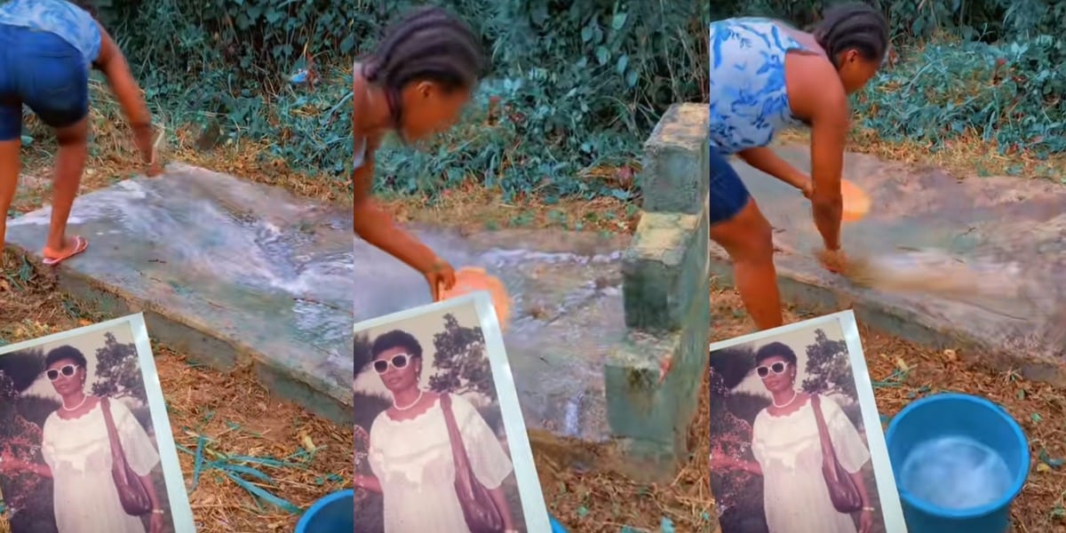 Lady mother's grave broom sweep dirt