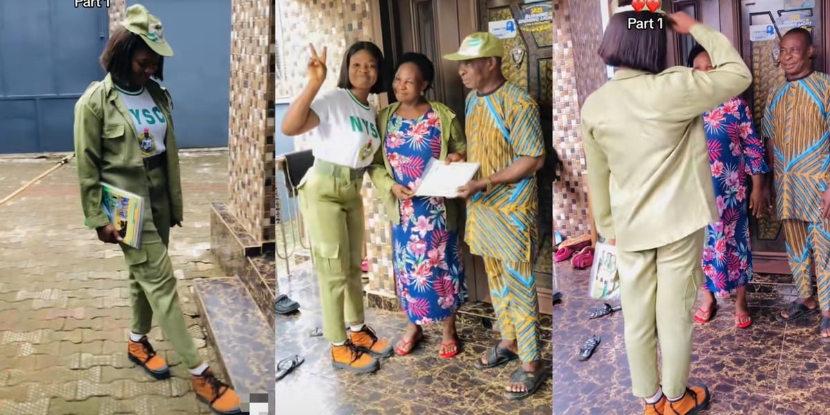 Lady soldier congratulate parents NYSC salutes certificate
