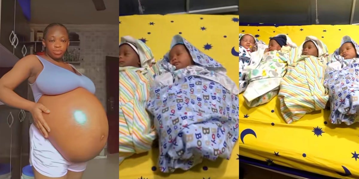 "3 girls and 1 boy" - Woman shows off her big belly during pregnancy, celebrates as she gives birth to quadruplets