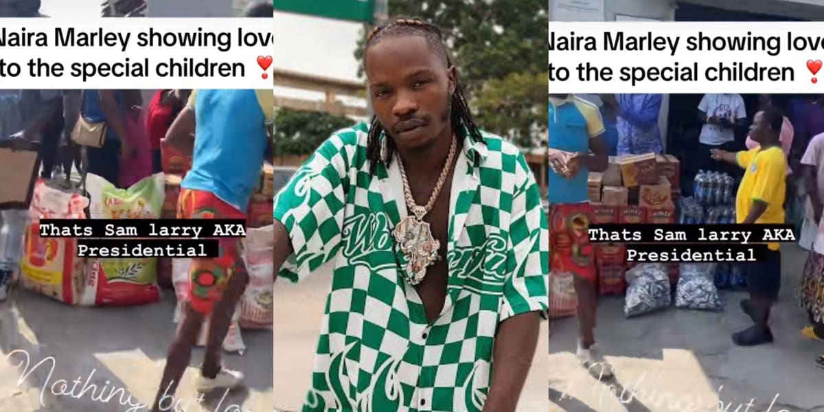 "Werey, I no go forgive you" - Knocks as Naira Marley presents bags of rice, noodles, drinks to special kids after bail