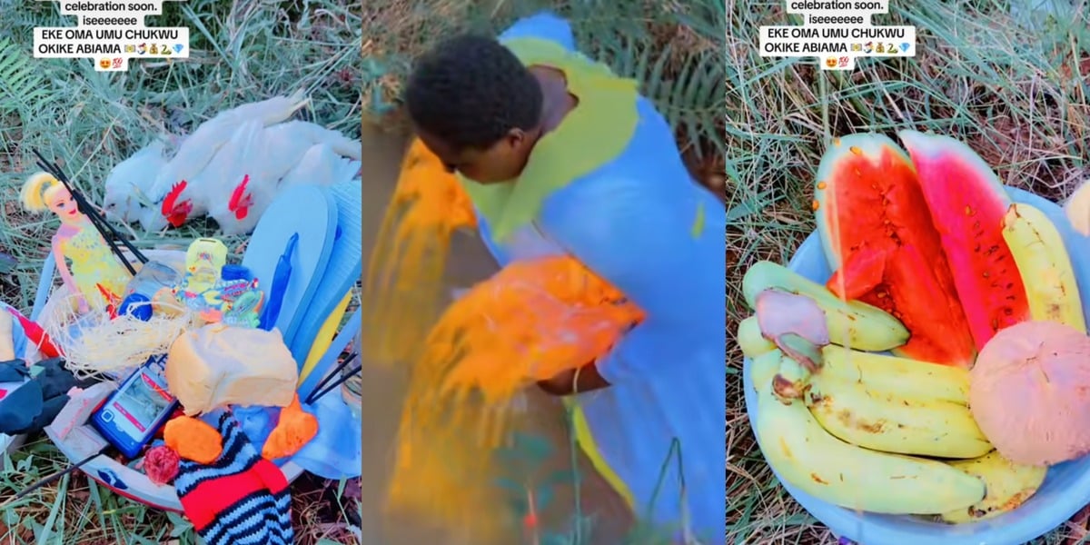 "God is greatest, not rubbish mermaid" - Knocks as lady offers drink, bread, chicken, biscuits, and sweets to river goddess