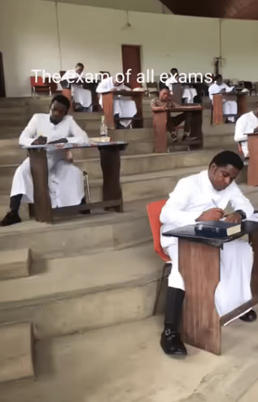 Video shows reverend fathers writing examination, hall arrangement shocks many
