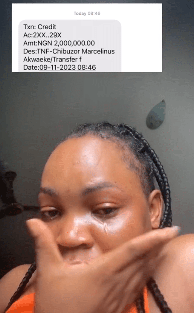 "Rich man pikin no fit relate" - Lady overjoyed, cries a river as she receives unexpected credit alert of N2 million
