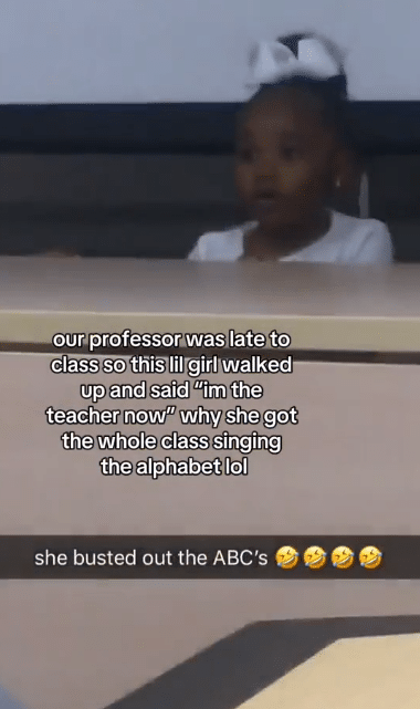 "Whose baby is this? - Little kid causes buzz as she climbs lecture podium in professor's absence, sings ABC song for adults