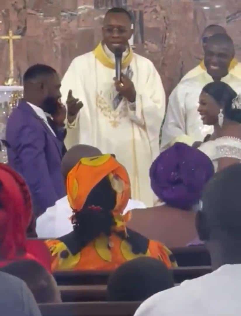 Moment pastor stops groom from kissing bride too much on wedding day