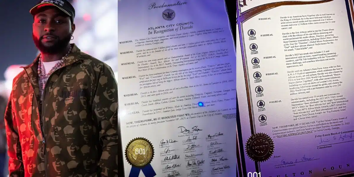 Davido receives recognition from Atlanta, for his remarkable