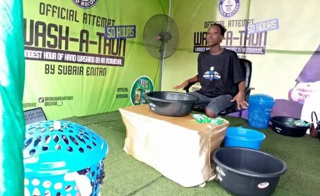 OAU 200-level student, Subair Enitan embarks on 50-hour wash-a-thon to break Guinness World Record