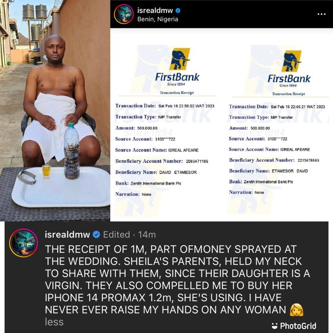 "Sheila’s parents insisted I pay N1M, buy N1.2M iPhone 14 for marrying a virgin" - Isreal DMW
