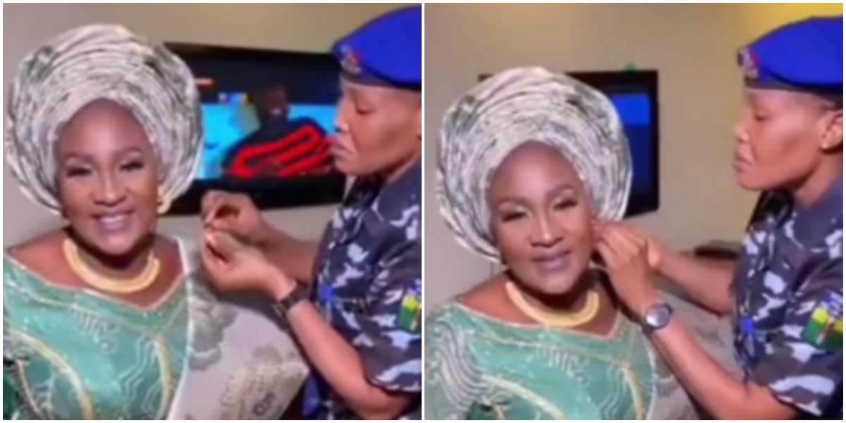 Video of policewoman helping Osun First Lady, Titilayo Adeleke, wear her earring causes buzz online
