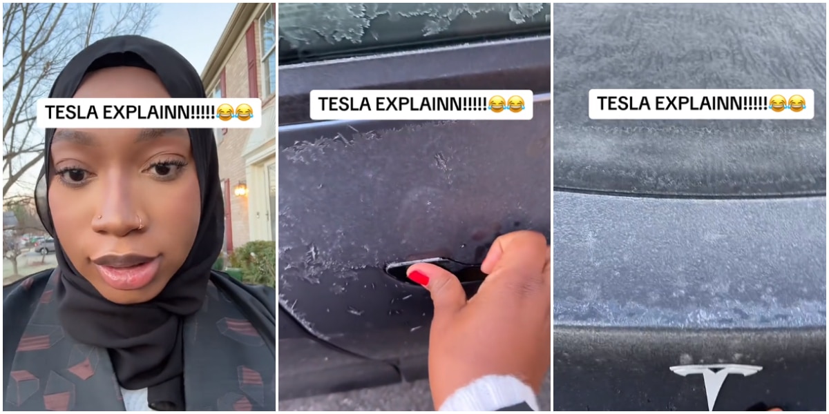 "What could be wrong" - Lady shocked as she gets dressed to go somewhere, only to find out her car door has completely frozen