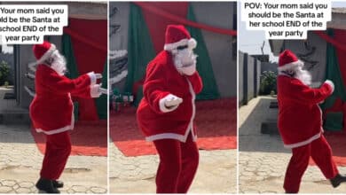 "How much were you paid?" - Lady causes buzz as she does father Christmas at mum's school, dances energetically for the students