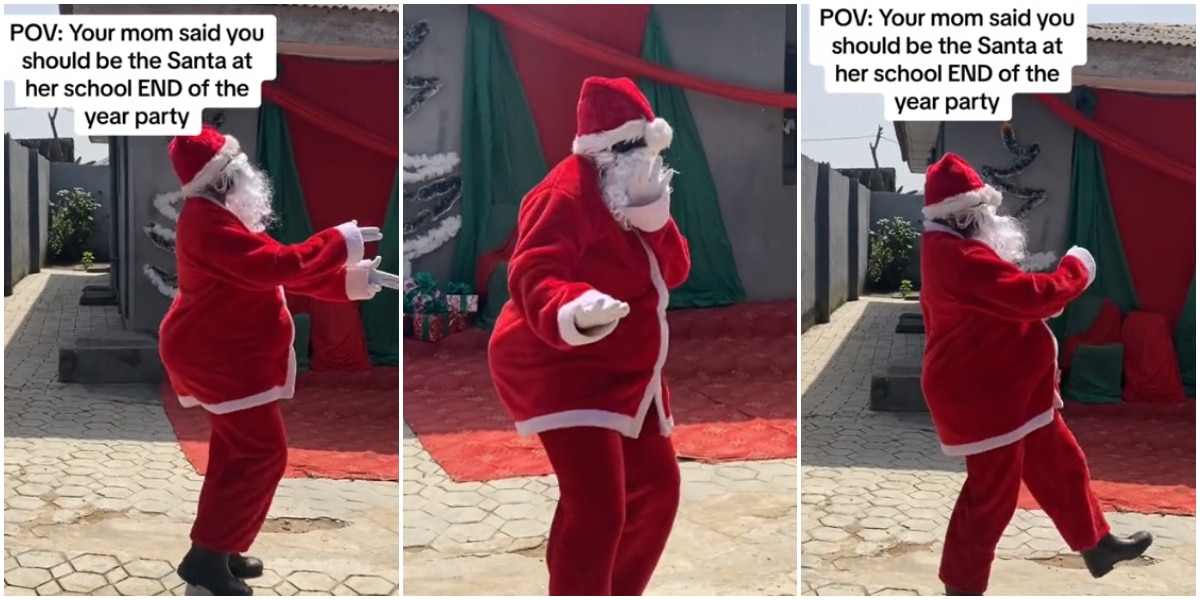 "How much were you paid?" - Lady causes buzz as she does father Christmas at mum's school, dances energetically for the students
