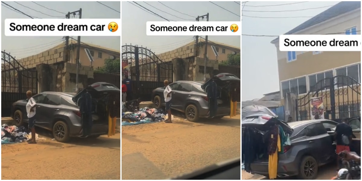 "N23million car" - Video of man selling 'Okirika' used clothes with exotic car causes buzz