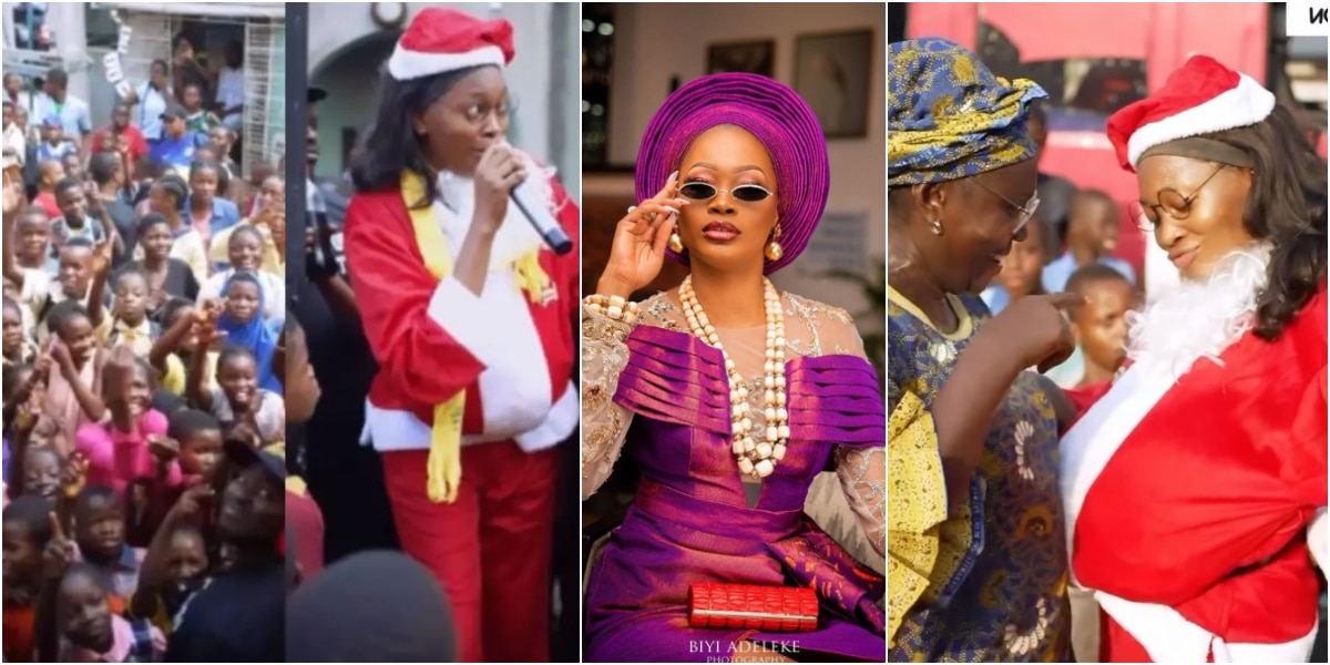 Kie Kie dresses like Father Christmas as she storms Lagos street to celebrate love with kids and mothers