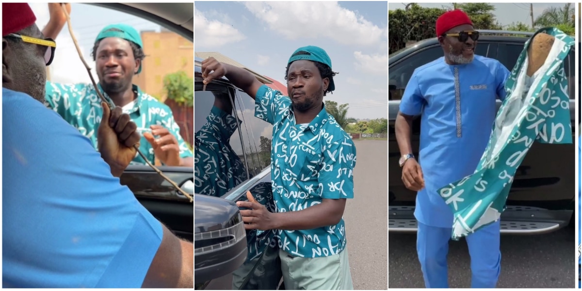 "Kanayo don turn Nasboi into yam" - Celebrities react as Kanayo Kanayo jumps on umbrella dance challenge