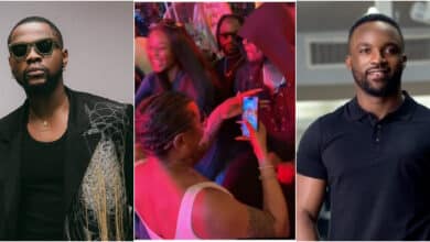 "This is disrespectful na" - Reactions as lady sits on Iyanya’s legs to take a selfie with Kizz Daniel