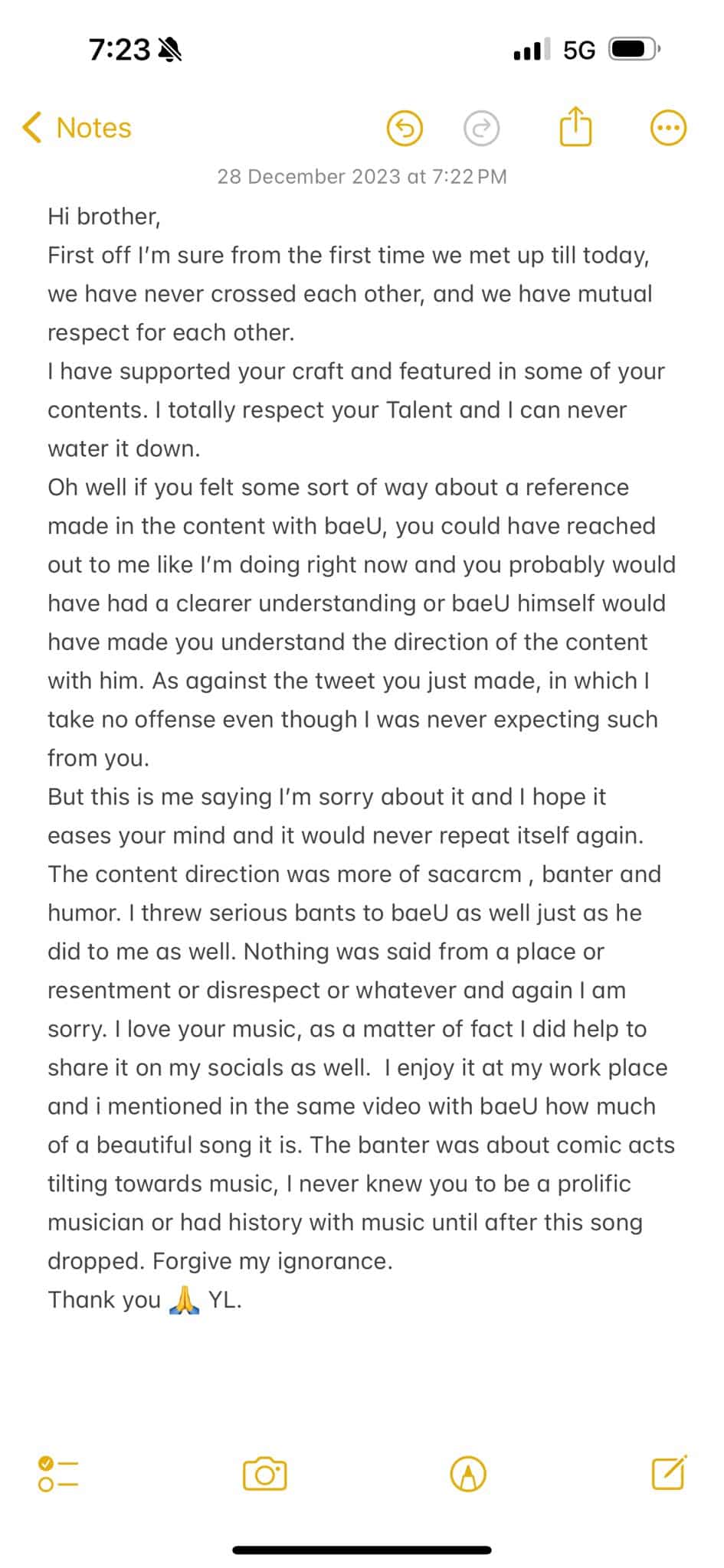 Why I rubbished career switch of Nasboi - Yhemolee spills, tenders apology