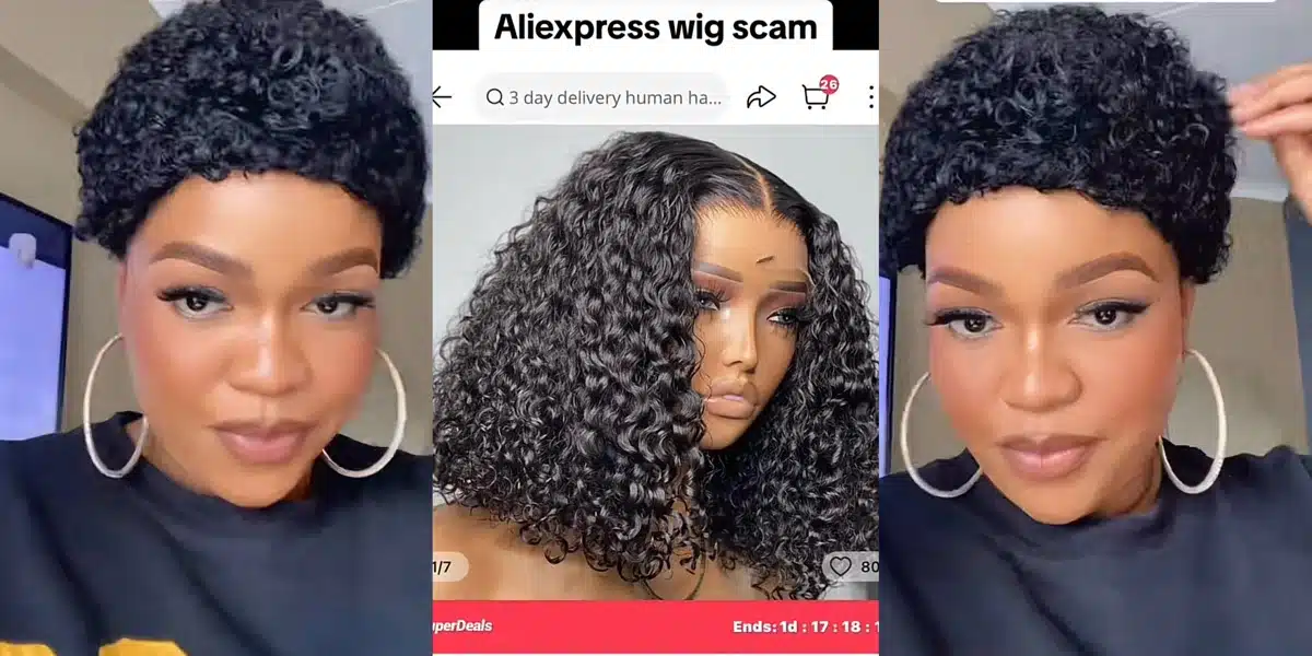 “Maybe you told them you studied law” — Reactions as lady shows off wig she got from Ali express