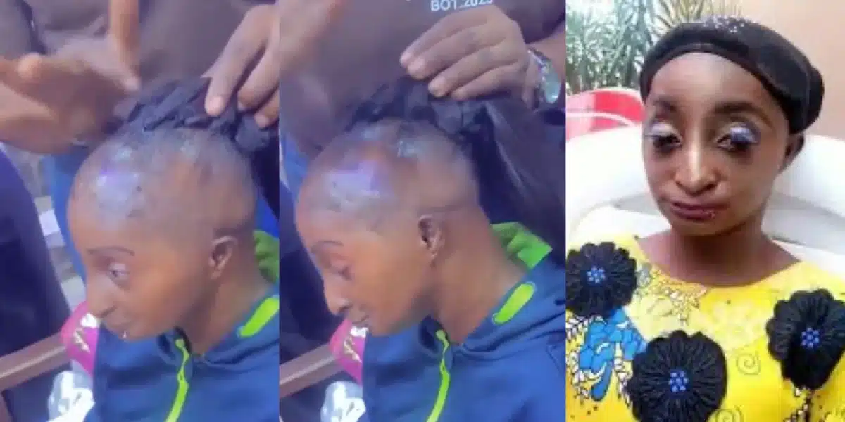 “Mini Jet Li” — Netizens questions as hairstylist make “frontal” ponytail for Aunty Ramota