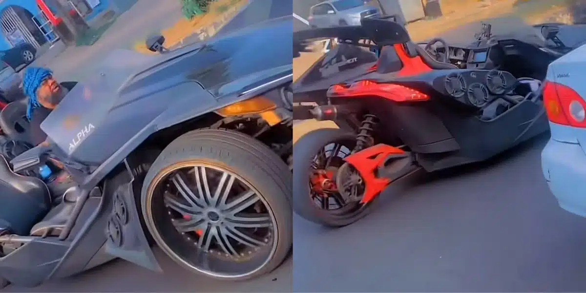 “But what if rain start” — Citizens question as man drives his Slingshot car on the streets of Benin