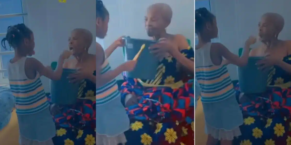 Tender moment young girl takes special care of her aged grandmother melts hearts