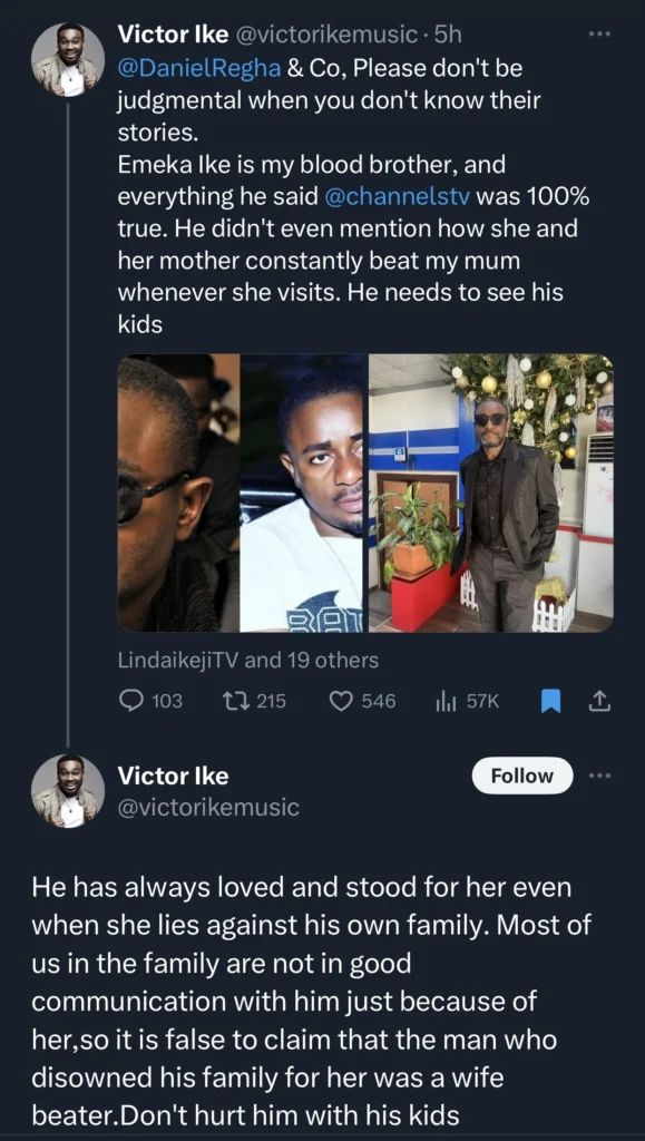 “She even beats my mother” — Victor Ike, brother to Emeka Ike, speaks on his brother’s ex-wife 