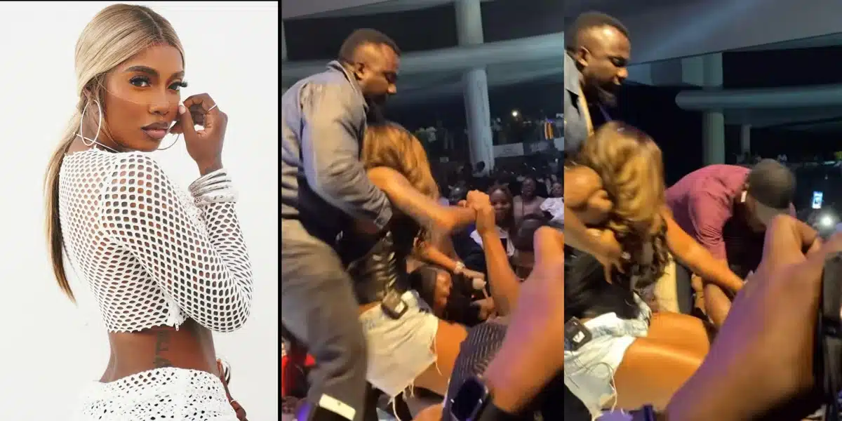 “This is so irritating” — Netizens rage as fan refused to let go of Tiwa Savage on stage