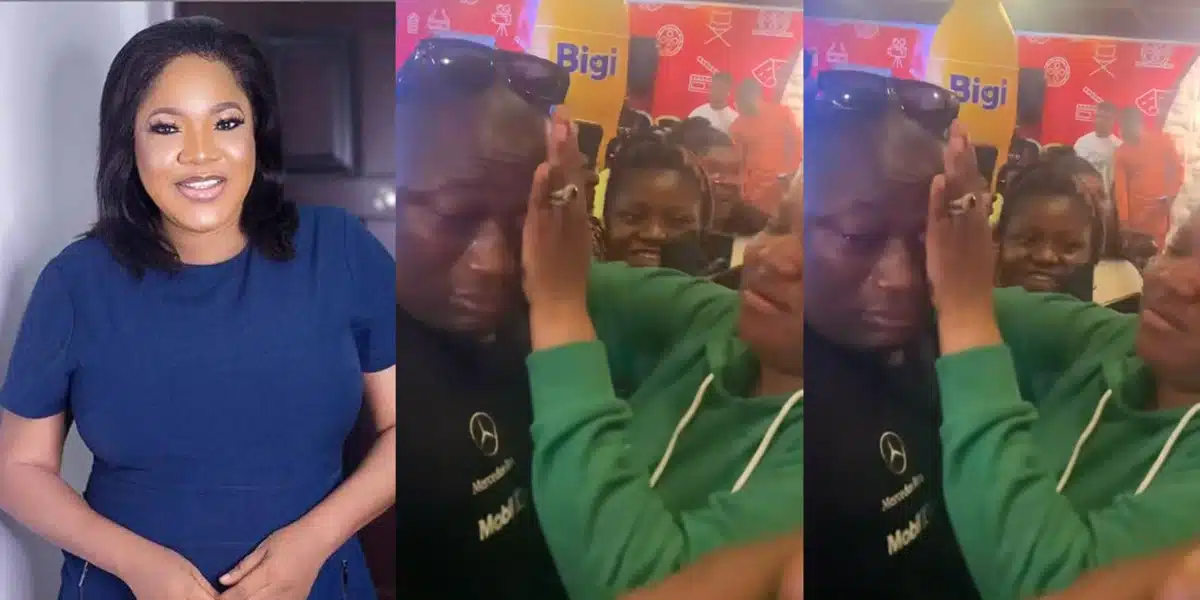 “When he is done crying they should give him gown” — Reactions as man cries as he meets Toyin Abraham for the first time