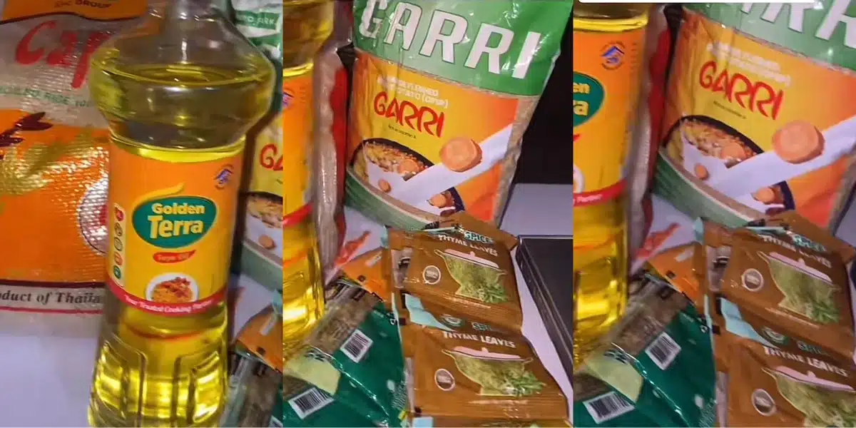 Youth corper flaunts food items she got from her PPA for Christmas