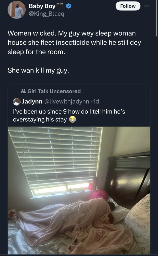 Man bemoans the wickedness of women after what happened to his friend when he slept over at a woman’s home