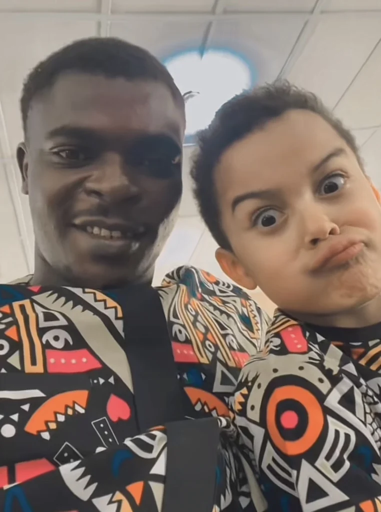 Oyinbo lady over the moon as her new Nigerian husband accepts her son like his own 