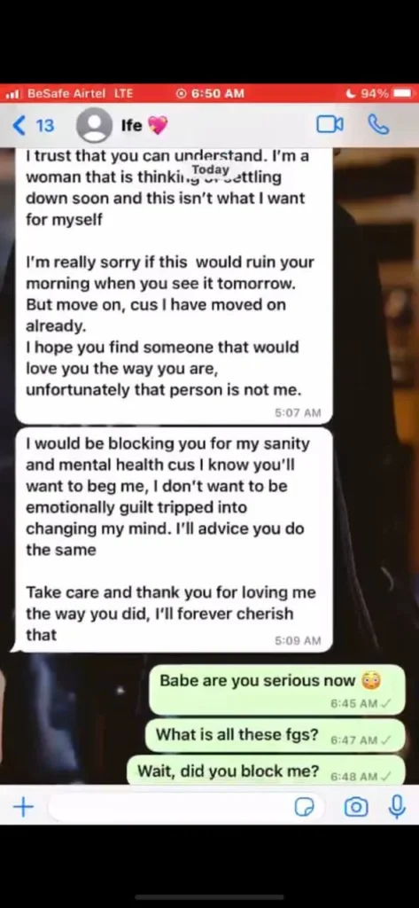 Man sheds tears as girlfriend breaks up with him because he is too “nice”