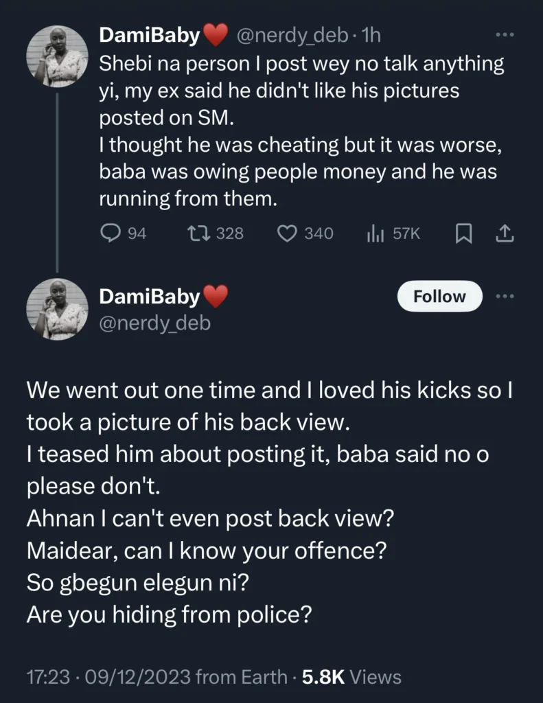 “I found out he was owing debts” — Lady shares reason her ex-boyfriend refused to let her post his pictures online 