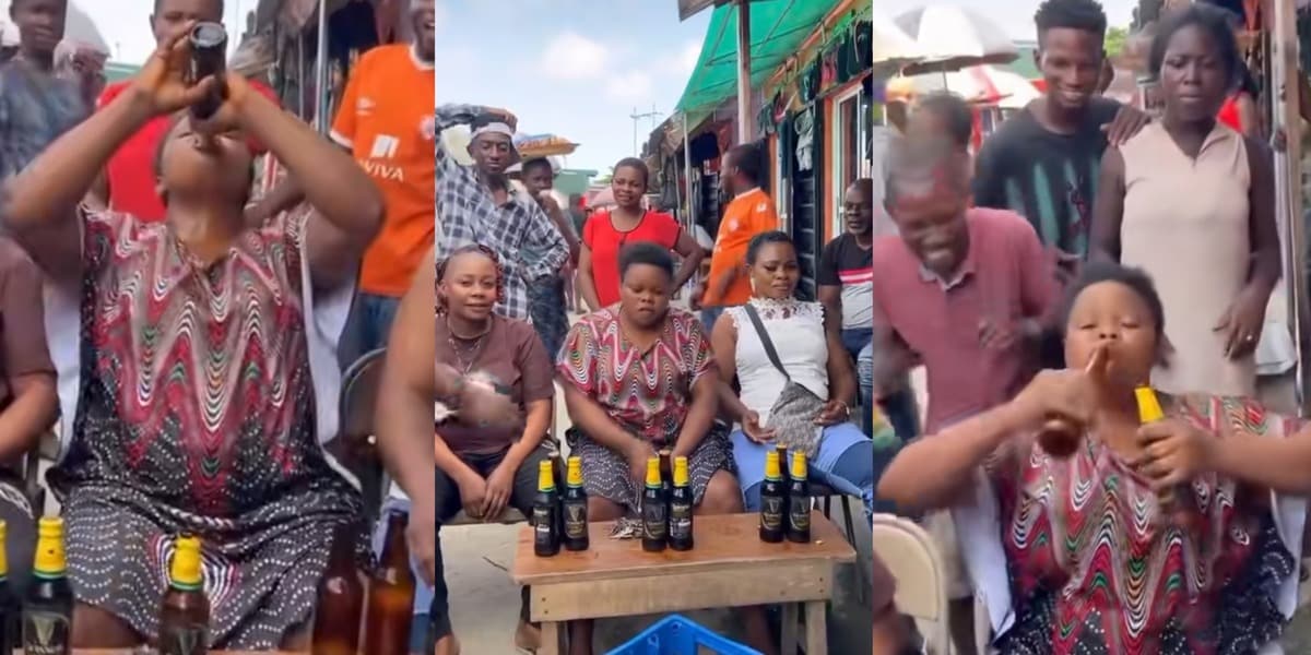 Woman wins ₦10,000, finishes 3 bottles of alcohol in 1 minute