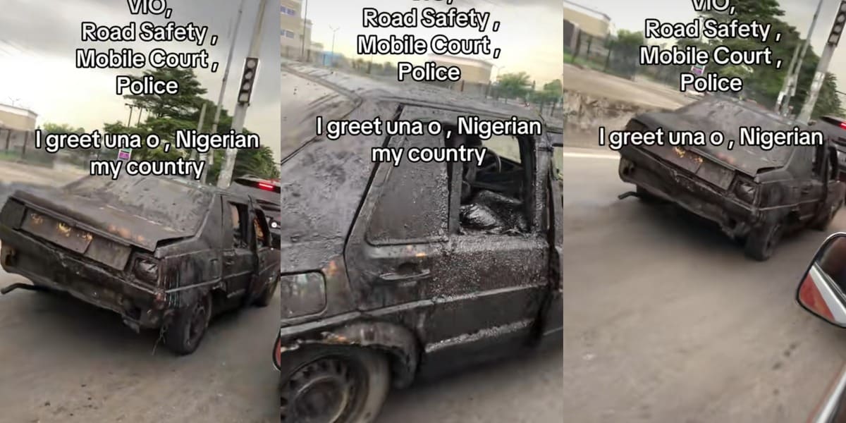 "That car is a shrine" - Nigerian man expresses shock, calls out road safety, VIO over strange looking car on Nigerian road