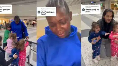"So emotional" - Caucasian man and his four kids burst into tears as nanny set to travel back to her country for a holiday