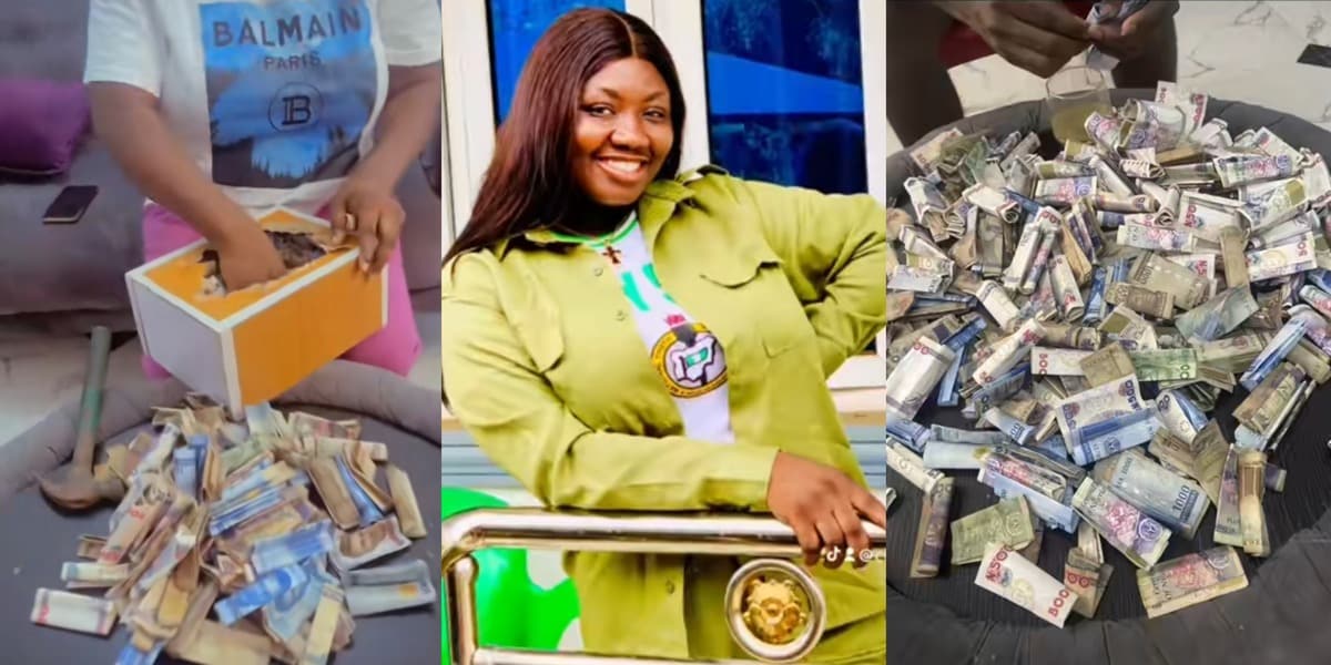 "I opened my alawee box" - Youth corps member shows off wad of cash saved throughout her 12-month NYSC program