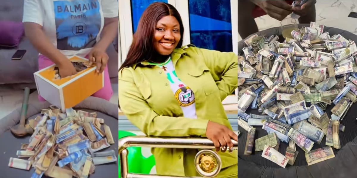"I opened my alawee box" - Youth corps member shows off wad of cash saved throughout her 12-month NYSC program