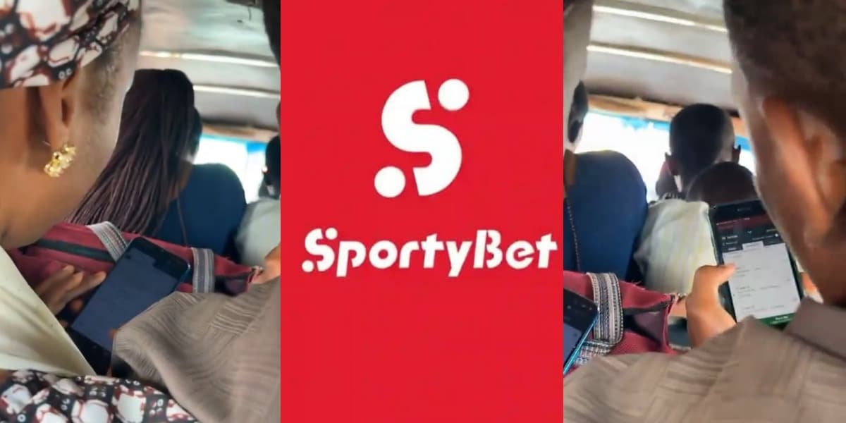 "Couple goals" - Nigerian husband, wife generate buzz as they play SportyBet together on their phones inside a bus