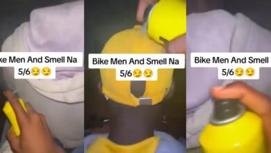 "The next customer go enjoy" - Nigerian man stuns many as he uses perfume on bike rider to solve bad odor problems