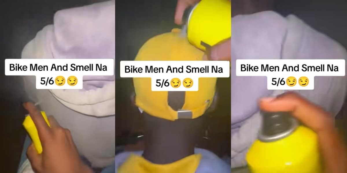 "The next customer go enjoy" - Nigerian man stuns many as he uses perfume on bike rider to solve bad odor problems