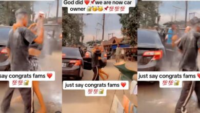 "Congratulations on your front seat, baby girl" - Lovebirds makes it rain 'powder' as they celebrate purchase of new car