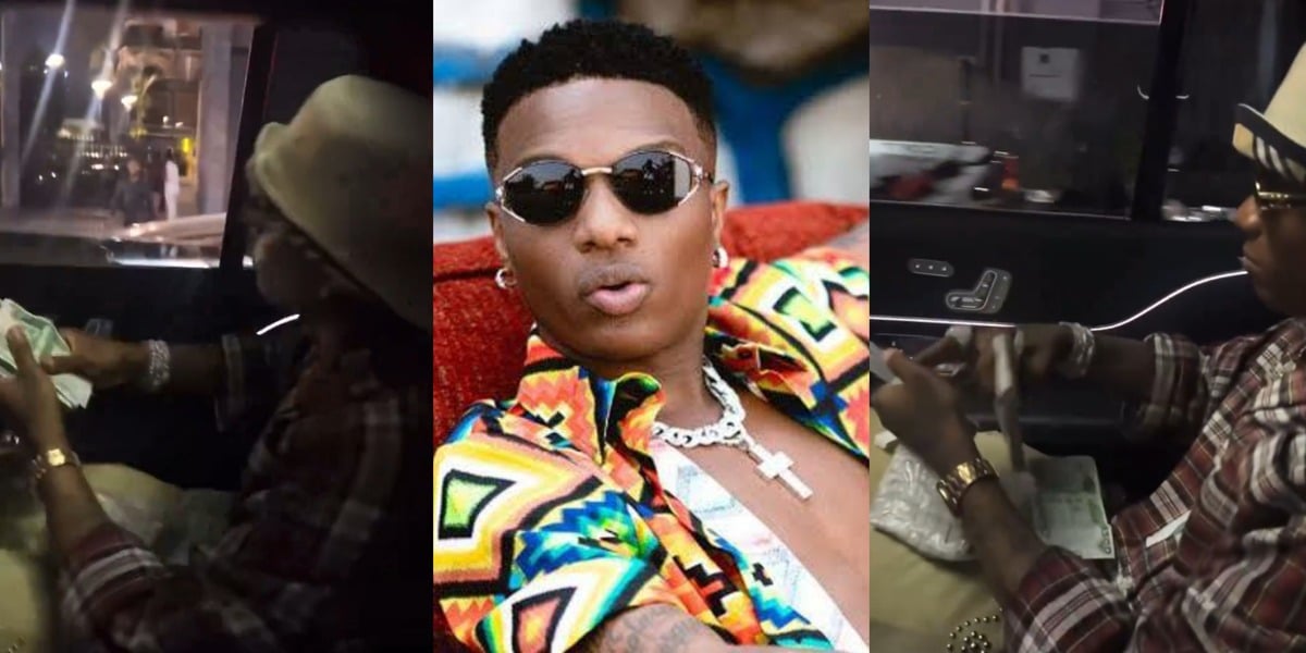 "See as money dey fly" - Wizkid shows love to fans, throws bundles of money through car window