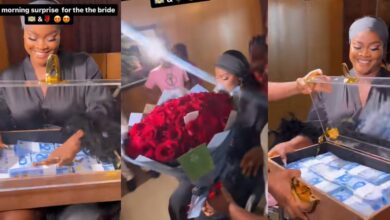 "Love is sweet" - Beautiful bride smiles as husband-to-be surprises her with briefcase filled with money on wedding day