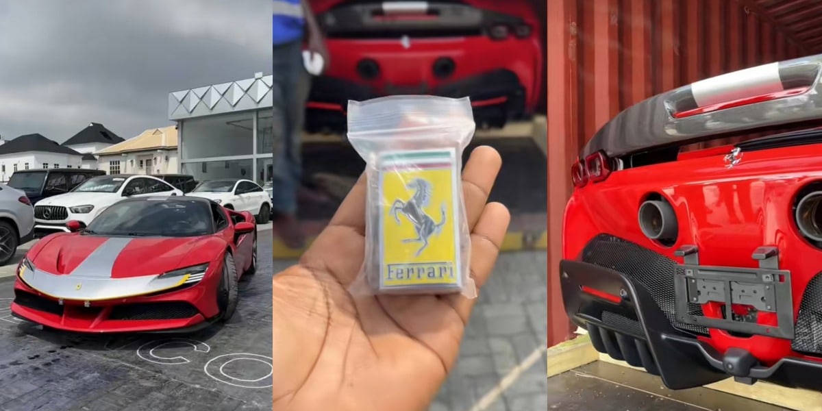 "Paid almost 400 million to clear it" - Nigerian man shows off imported 1 billion naira Ferrari car