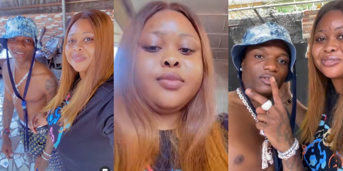 "Biggest bird" - Lady shows off photos, videos with Wizkid during Surulere visit to distribute 100m to kids for Christmas