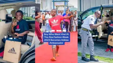"God doings" - Young boy who went viral at the Aba Fashion Week 2023 allegedly becomes an Adidas ambassador