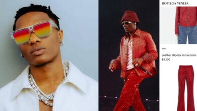 "Expensive shit" - Wizkid rocks Bottega Veneta shirt, Ferragamo denim pants worth 18 million naira on stage