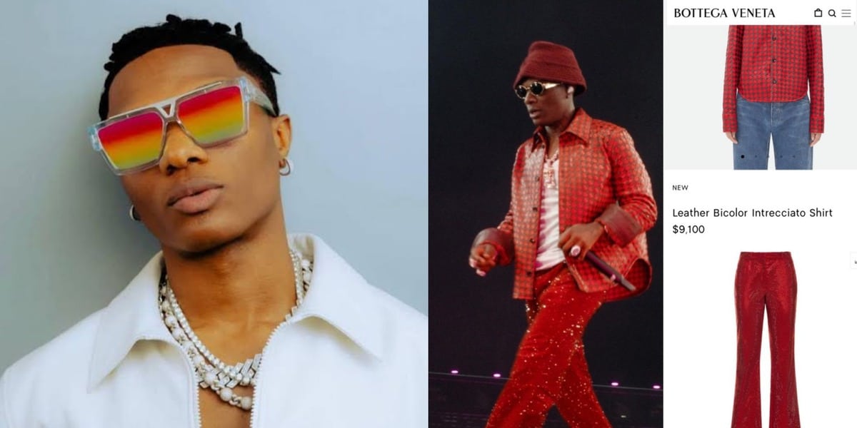 "Expensive shit" - Wizkid rocks Bottega Veneta shirt, Ferragamo denim pants worth 18 million naira on stage